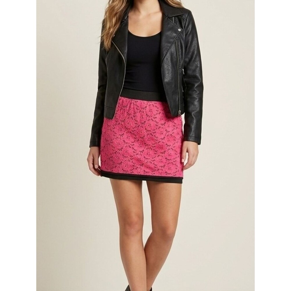 Ultra Flirt Hot Pink Lace Mini Skirt with Black Trim